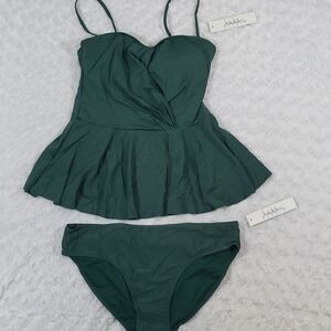 Nicole Miller Studio Surplice Peplum Spaghetti Triangle Top Tankini Swimwear and